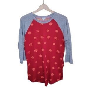LuLaRoe | Red Dot Print Randy 3/4 Sleeve Raglan Tee Size Medium